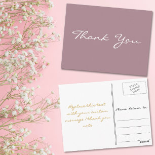 Carte Postale Remerciement Moderne Élégant Mauve Faux Or Script