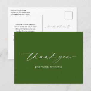 Carte Postale Remerciement Moderne Élégant Vert Olive Entreprise