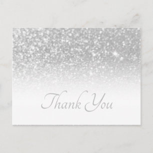 Carte Postale Remerciement Ombre Blanc Paillettes Bokeh Gris Arg