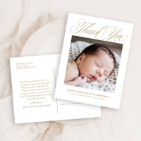 Remerciement Photo Bébé Écriture Dorée Élégante 