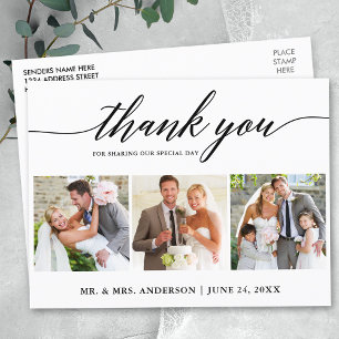 Carte Postale Remerciement photo de mariage 3 en calligraphie mo