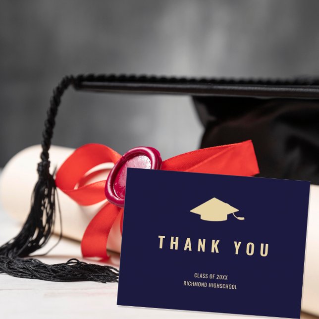 Carte Postale Remerciement photo or moderne bleu navy et or (Créateur téléchargé)