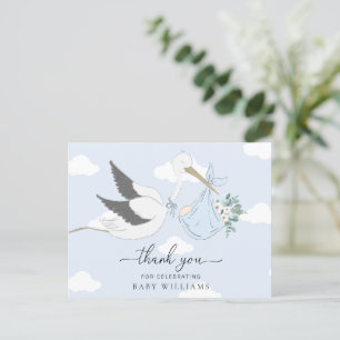 Carte Postale Remerciement pour Baby Shower Blue Stork
