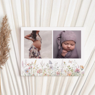 Carte Postale Remerciement pour Baby Shower Champ de Fleurs Sauv