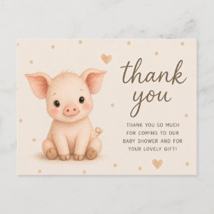 Carte Postale Remerciement pour Baby Shower Cochonnet Bébé Porc