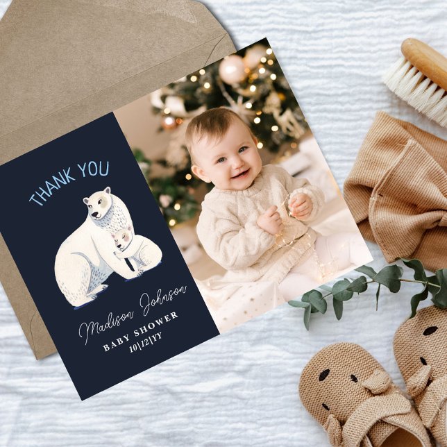 Carte Postale Remerciement pour Baby Shower d'hiver d'ours polai (Polar Bear Winter Baby Shower Thank You Postcard)