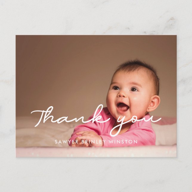 Carte Postale Remerciement pour Baby shower écriture simple (Devant)