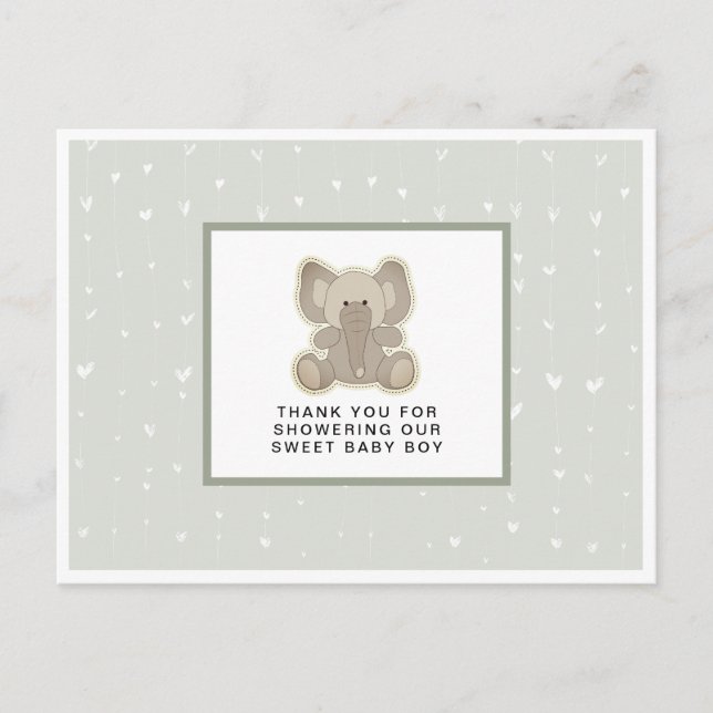 Carte Postale Remerciement pour Baby Shower éléphant bébé adorab (Devant)