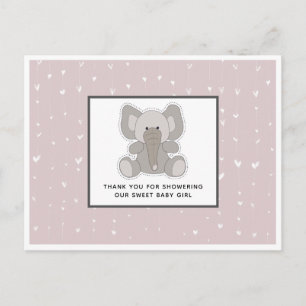 Carte Postale Remerciement pour Baby Shower Éléphant Bébé Cœurs 