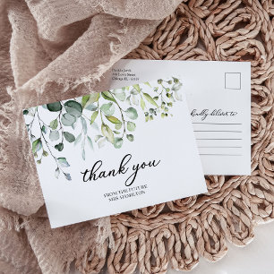 Carte Postale Remerciement pour Baby Shower Eucalyptus Végétal M