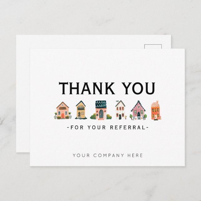 Carte Postale Remerciement pour le marketing immobilier de recom (Devant / Derrière)