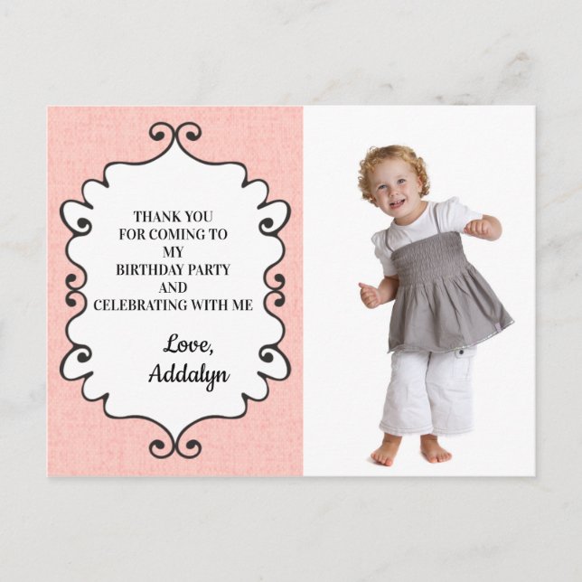 Carte Postale Remerciement pour un anniversaire rose et blanc (Devant)