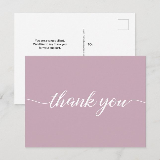 Carte Postale Remerciement rose pour appréciation de la clientèl (Devant / Derrière)