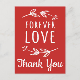 Carte Postale Remerciement Rouge, Amour Blanc Feuilles de Laurie