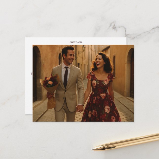 Carte Postale Remerciement Rouge Bourguignon pâle (Devant/Arrière en situation)