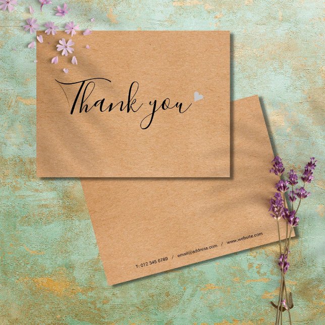 Carte Postale Remerciement simple d'affaires de script de Kraft  (Créateur téléchargé)