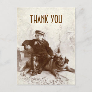 Carte postale remerciement vintage garçon avec chi