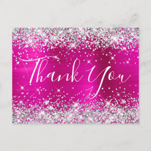 Carte Postale Remerciements Baby Shower Pailleté Argent Rose Cha