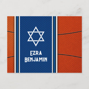 Carte Postale Remerciements Bar Mitzvah Blue Orange Basketball