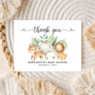 Carte Postale Remerciements de Baby Shower Animaux de Safari Aqu
