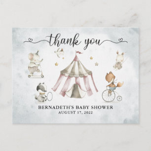 Carte Postale Remerciements de Baby Shower aquarelle cirque