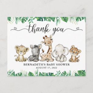 Carte Postale Remerciements de Baby Shower Fleur Safari Animaux