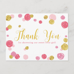 Carte Postale Remerciements de Baby Shower Sweet Pink Gold Polka
