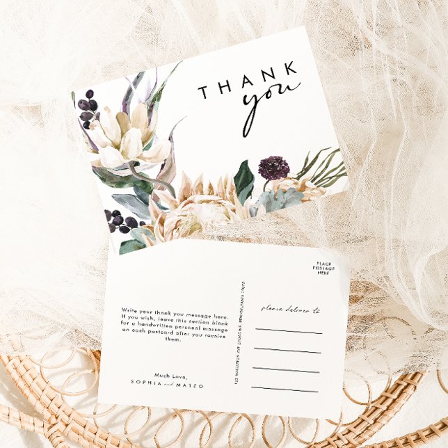 Carte Postale Remerciements de mariage à fleurs blanches (Créateur téléchargé)