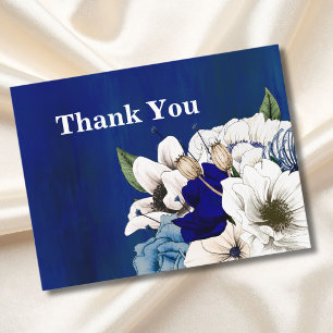 Carte Postale Remerciements de mariage à motif floral bleu