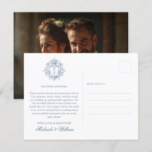 Carte Postale Remerciements de mariage au blason de monogramme R