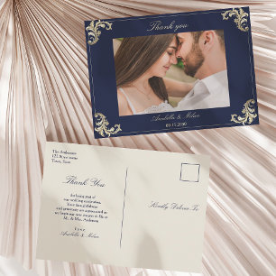 Carte Postale Remerciements de mariage baroque bleu marine