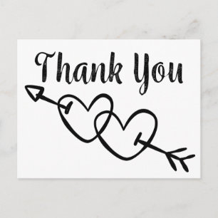 Carte Postale Remerciements de mariage coeurs noir et blanc