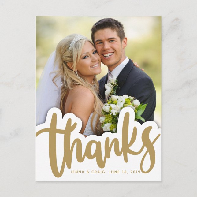 Carte Postale Remerciements de Mariage | Design Manuscrit sur Ph (Devant)