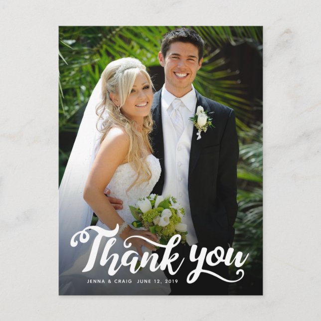 Carte Postale Remerciements de mariage | Écriture blanche sur ph (Devant)