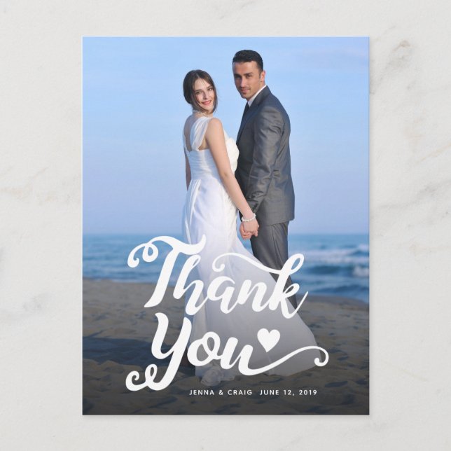 Carte Postale Remerciements de mariage | Écriture blanche sur ph (Devant)