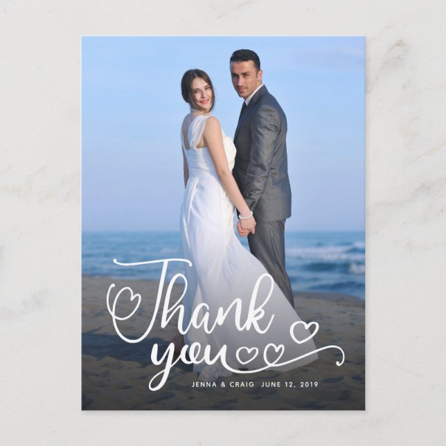 Carte Postale Remerciements de mariage | Écriture blanche sur ph (Devant)