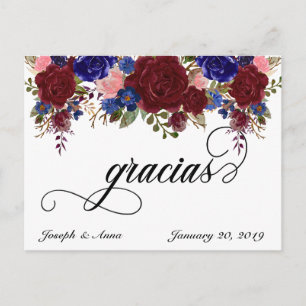 Carte Postale Remerciements de mariage espagnol Gracias marine b