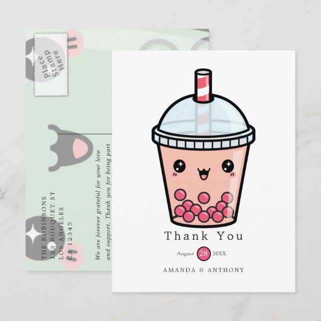 Carte Postale Remerciements de mariage floraux à l'aquarelle ver (Devant / Derrière)