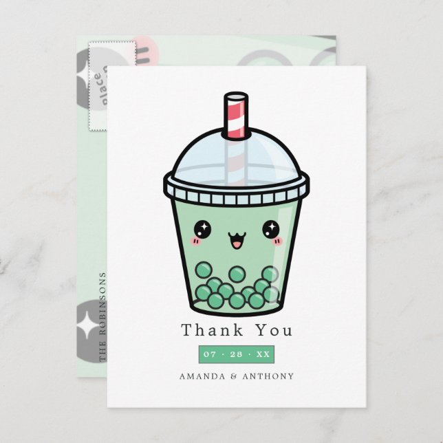 Carte Postale Remerciements de mariage floraux à l'aquarelle ver (Devant / Derrière)