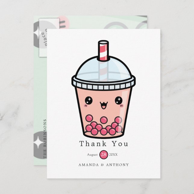 Carte Postale  Remerciements de mariage floraux aquarelle vert e (Devant / Derrière)