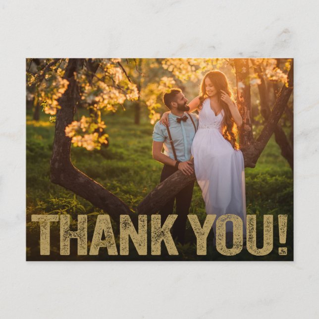 Carte Postale Remerciements de Mariage | Or Texte en Typographie (Devant)