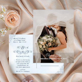Carte Postale Remerciements de mariage photo bleu poussiéreux