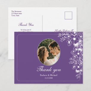Carte Postale Remerciements de mariage photo florale violette