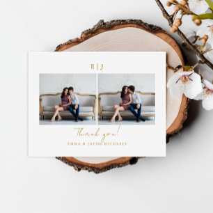 Carte Postale Remerciements de mariage photo Monogramme Blanc