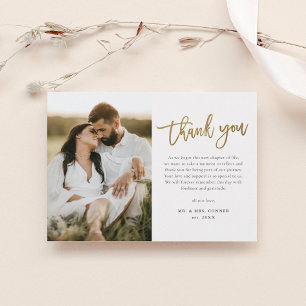 Carte Postale Remerciements de mariage photo or moderne 2