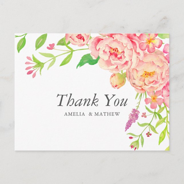 Carte Postale Remerciements de mariage Pink Peony (Devant)