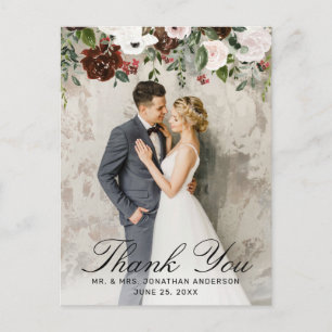 Carte Postale Remerciements de photo de mariage floral rustique 