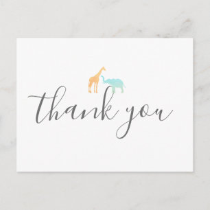 Carte Postale Remerciements Élégants pour Baby Shower Girafe Élé