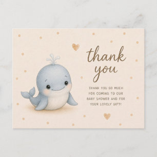 Carte Postale Remerciements pour Baby Shower Baleine Bleue Bébé
