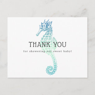 Carte Postale Remerciements pour Baby Shower Bébé Hippocampe Élé